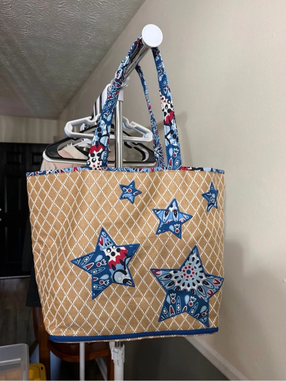 Vera Bradley Beige Tote with Blue Star Appliqué